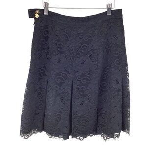 Tory‎ Burch Black Lace A-Line Skirt Size 6 With Pleats & Double Buttons